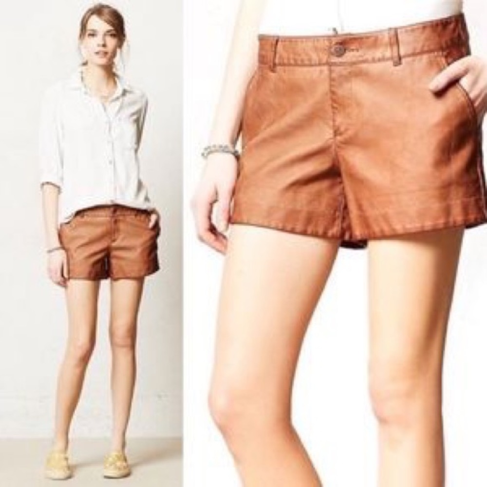 Anthropologie Brown Leather Shorts Size 25 or 2